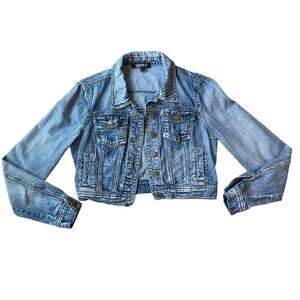 F21 Denim Half Jacket Size Large Distressed Jean Wash y2k 2000s Normcore